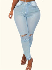 Women's Plus Washed Ripped High Stretch Skinny Jeans