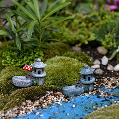 2pcs Set Mini Pool Tower Ornaments Garden Bonsai Decorations