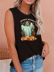  Casual Tank Top Women's Plus Art Letter Print Round Neck