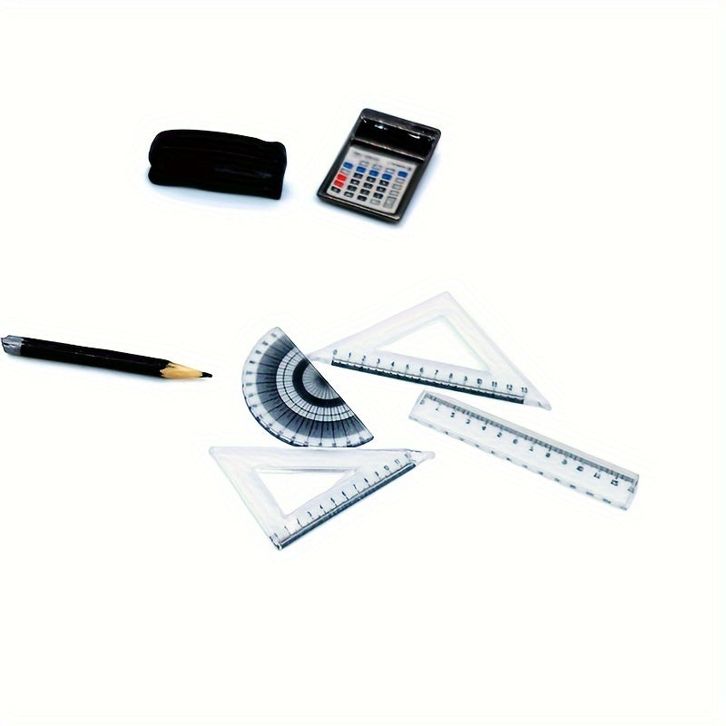 Dollhouse Ruler Set with Triangle & Pencil Case Ink Pencil