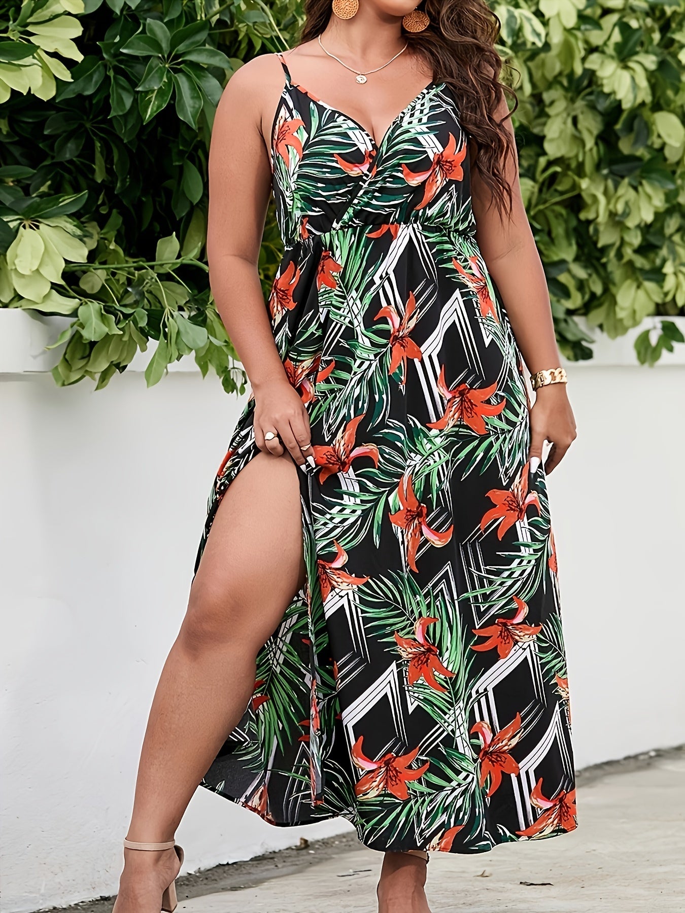  Vacay Summer Dress Women's Plus Tropical Print Maxi Dress