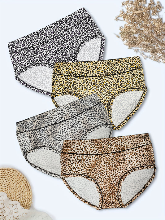 4 Pack Plus Size Soft Leopard Print Briefs Set