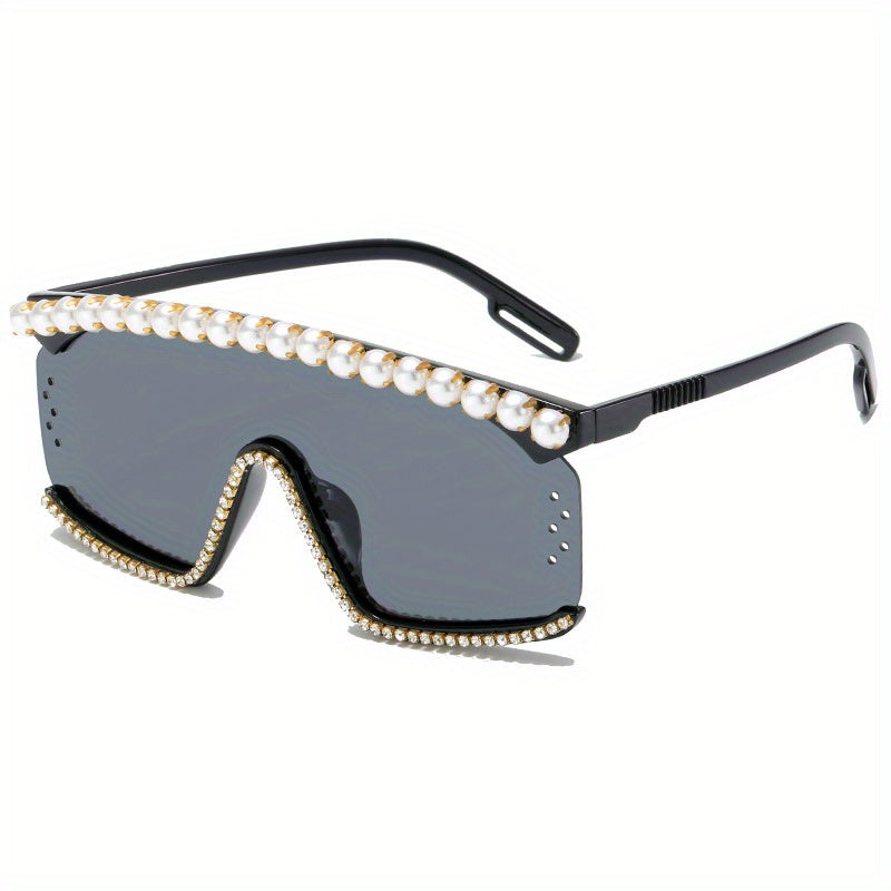 Y2K Faux Pearl Eyebrow Sunglasses Gradient Shield Glasses UV400