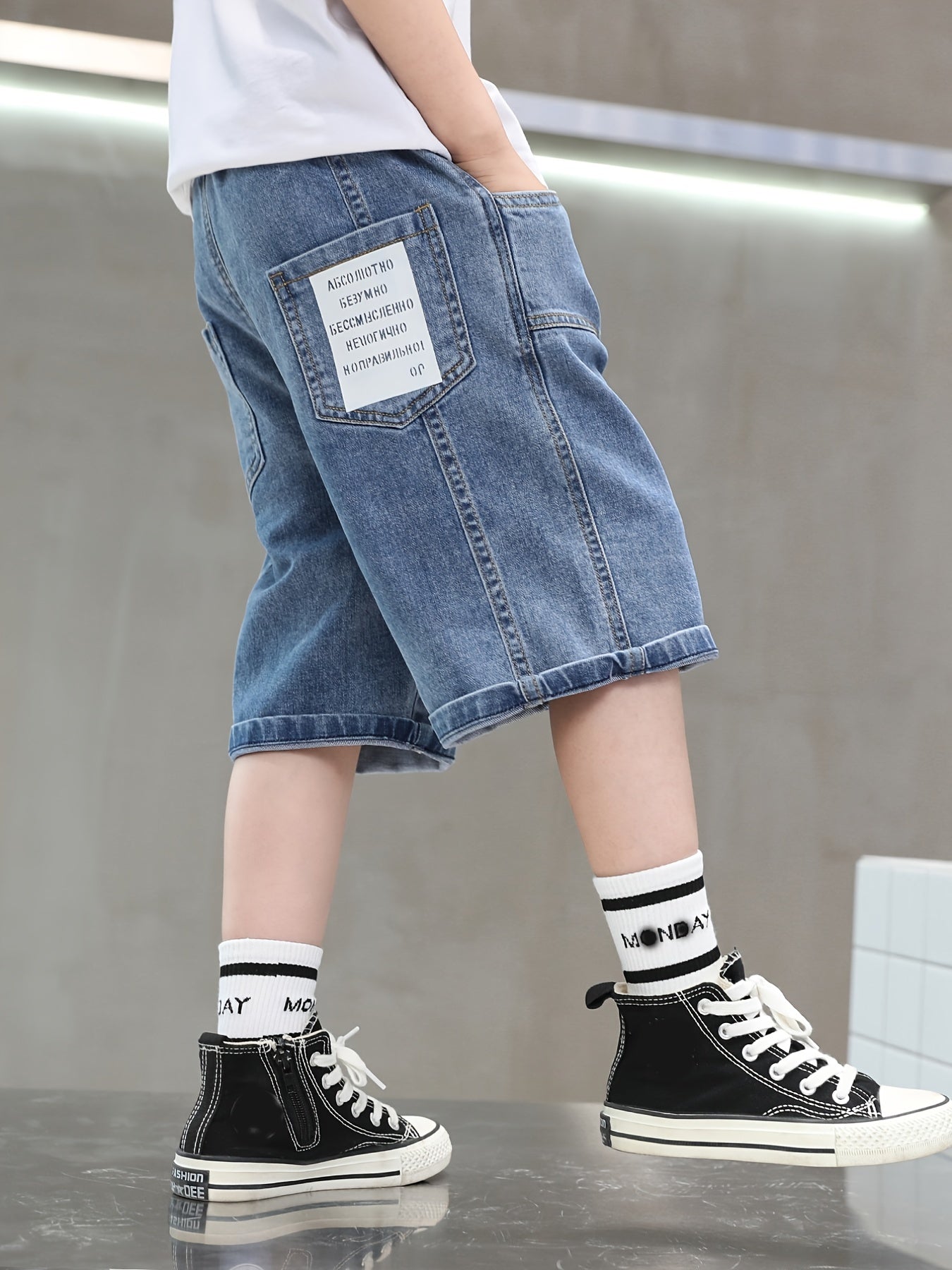 Kids' Denim Shorts with Distressed Finish