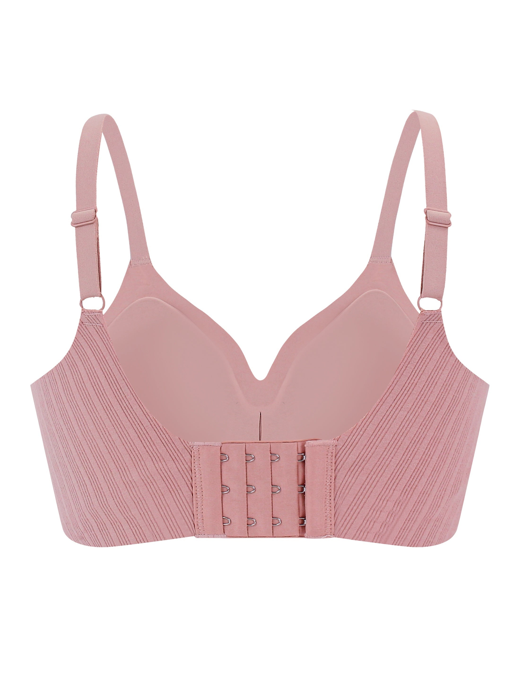 Pink Wireless Breathable Full Coverage Bra Solid Striped High Elastic Lingerie