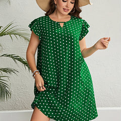 Women's Plus Polka Dot Print Cap Sleeve Dress