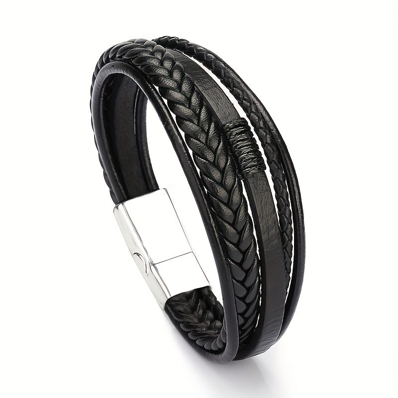 Leather Rope Handwoven Bracelet Men's Vintage Style Accessory