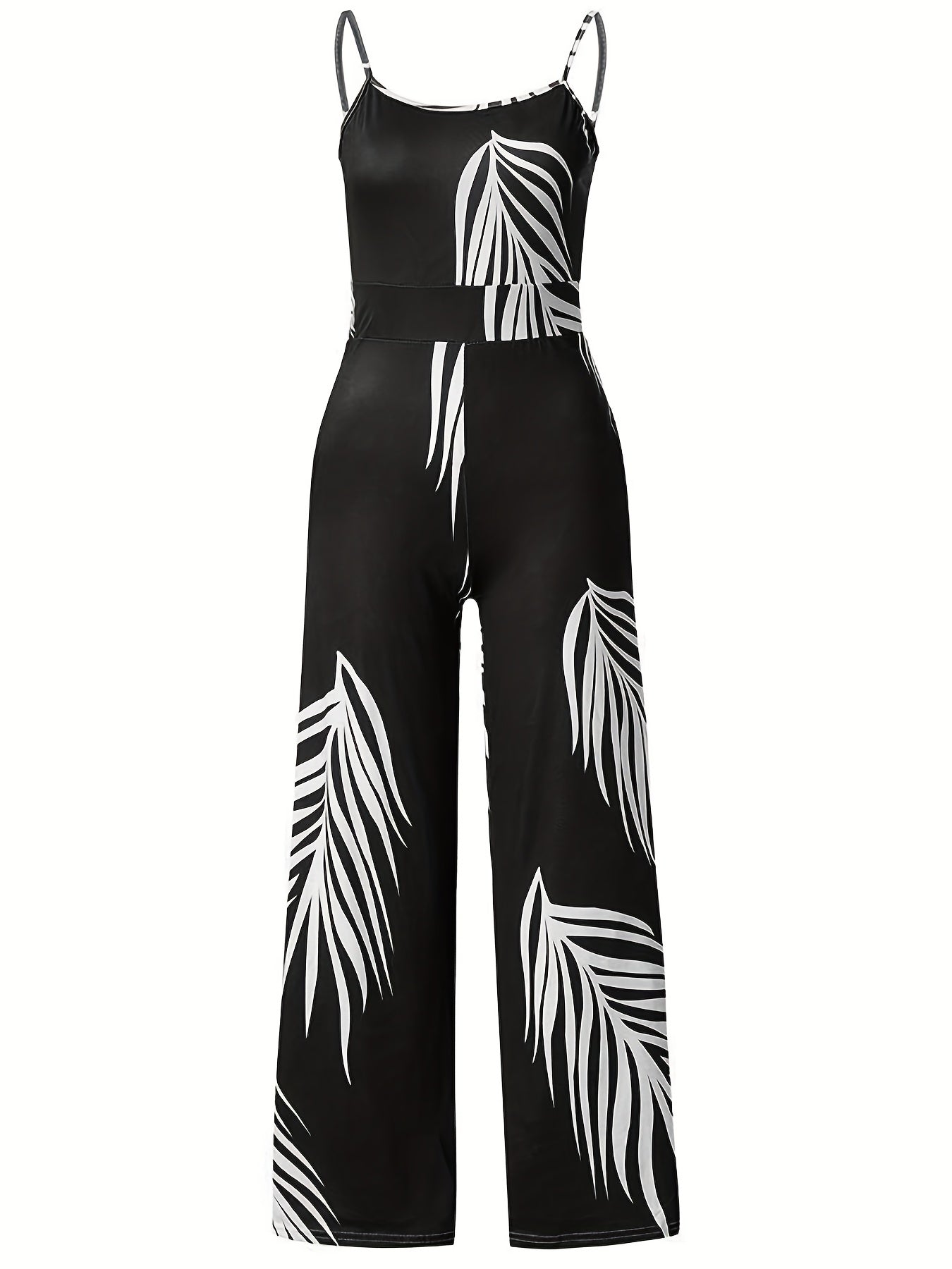  Tropical Print Round Neck Jumpsuit