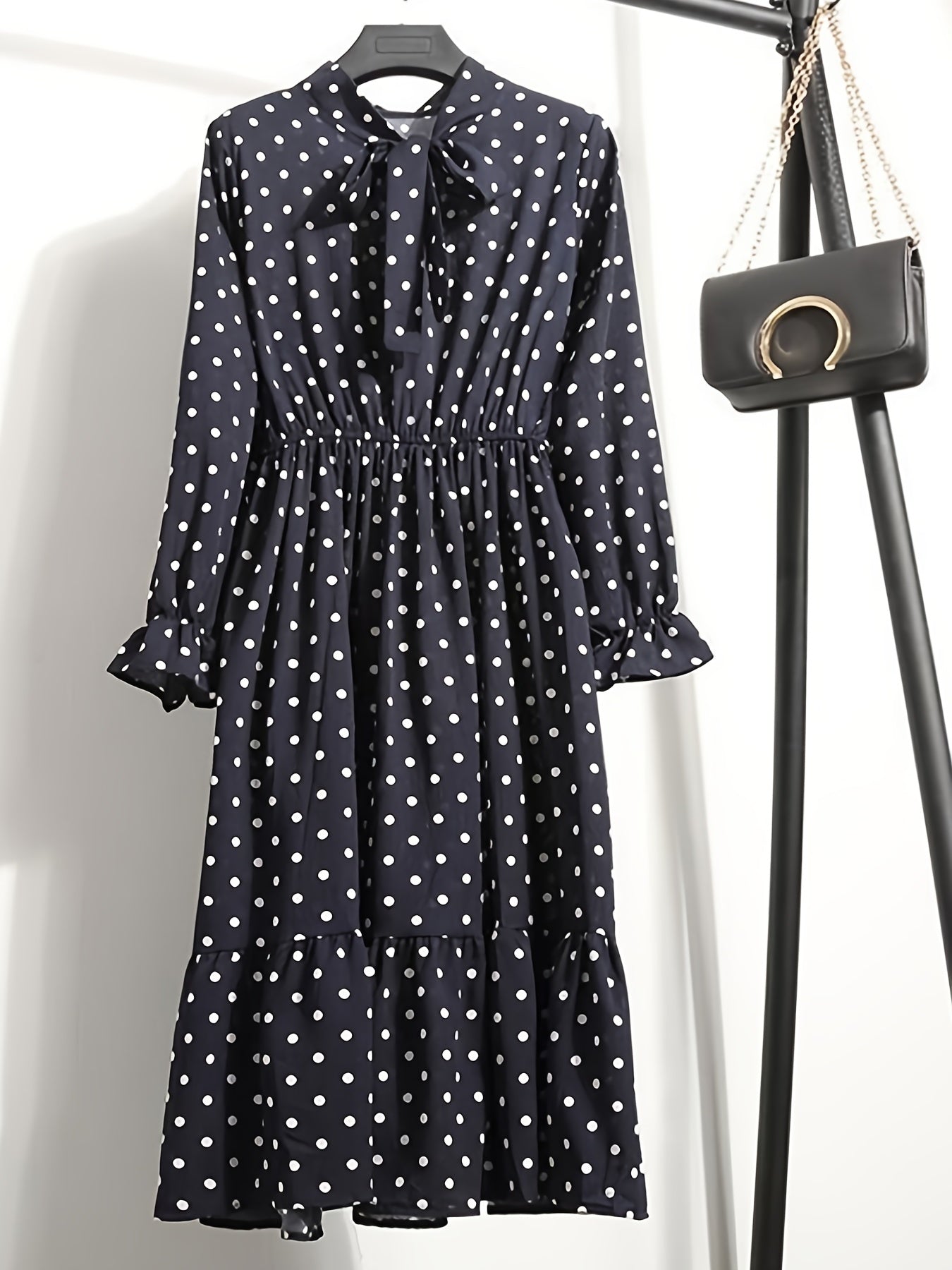 Polka Dot Print Bow Front Maxi Dress Plus Size Women's Long Dress