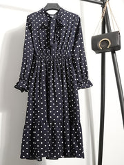 Polka Dot Print Bow Front Maxi Dress Plus Size Women's Long Dress
