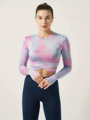 Tie Dye Long Sleeve Yoga Top Thumb Hole Running Workout Top