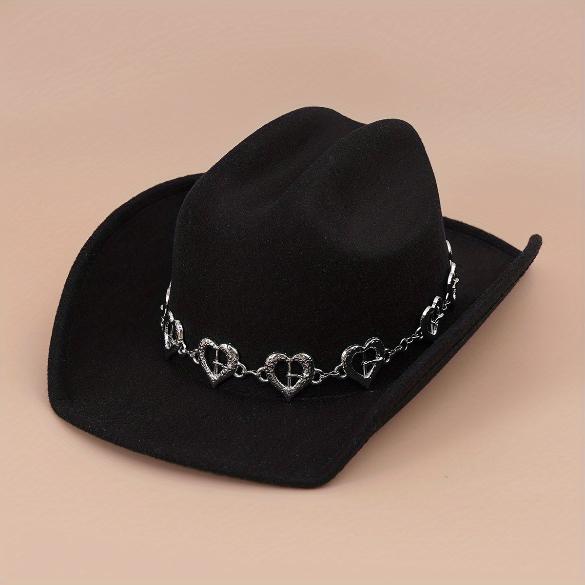 Fedora Cap Heart Chain Decor Western Cowboy Hat Warm Jazz Couple Felt Hats