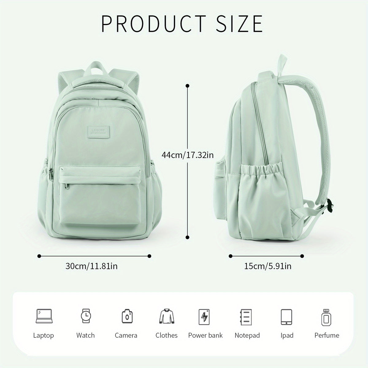 Preppy Zipper Storage Backpack All Match Daypack Travel Bag