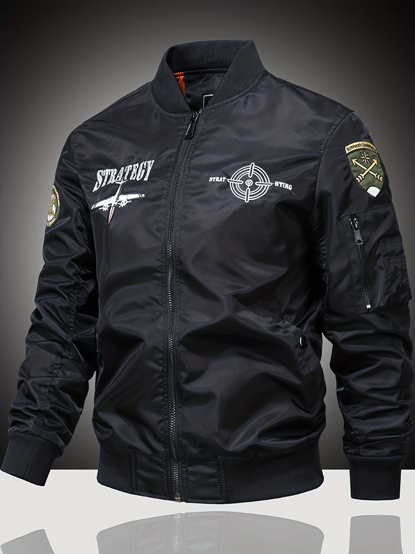 Embroidered Patch Men's Slim Fit Sports Jacket