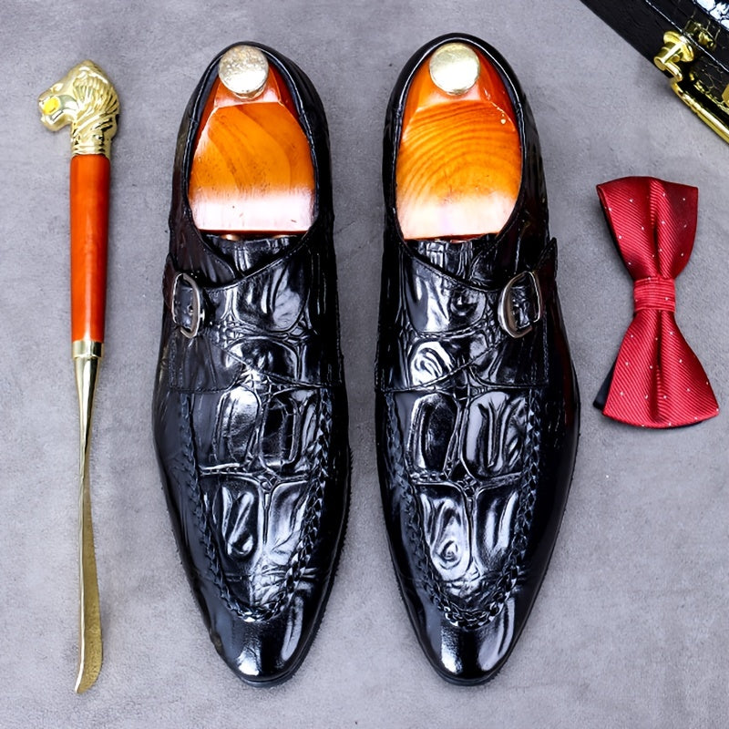 Men's Leather Pointed Toe Slip On Formal Dress Shoes For Wedding