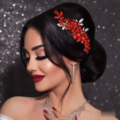 Red Beaded Bridal Headband Floral Hair Accessory