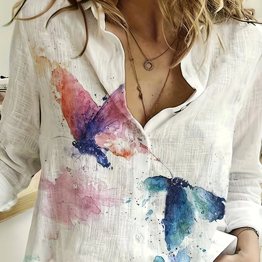  Tie Dye Butterfly Print Long Sleeve Blouse