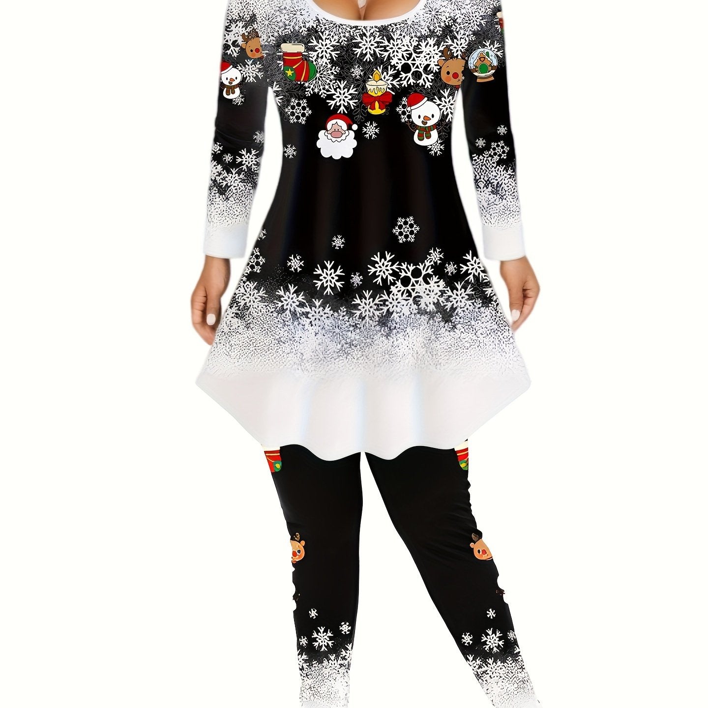  Christmas Snowflake Top & Leggings 2-Piece Set