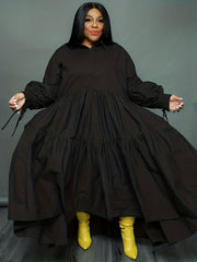  Tie Lantern Sleeve Ruffle Smock Dress