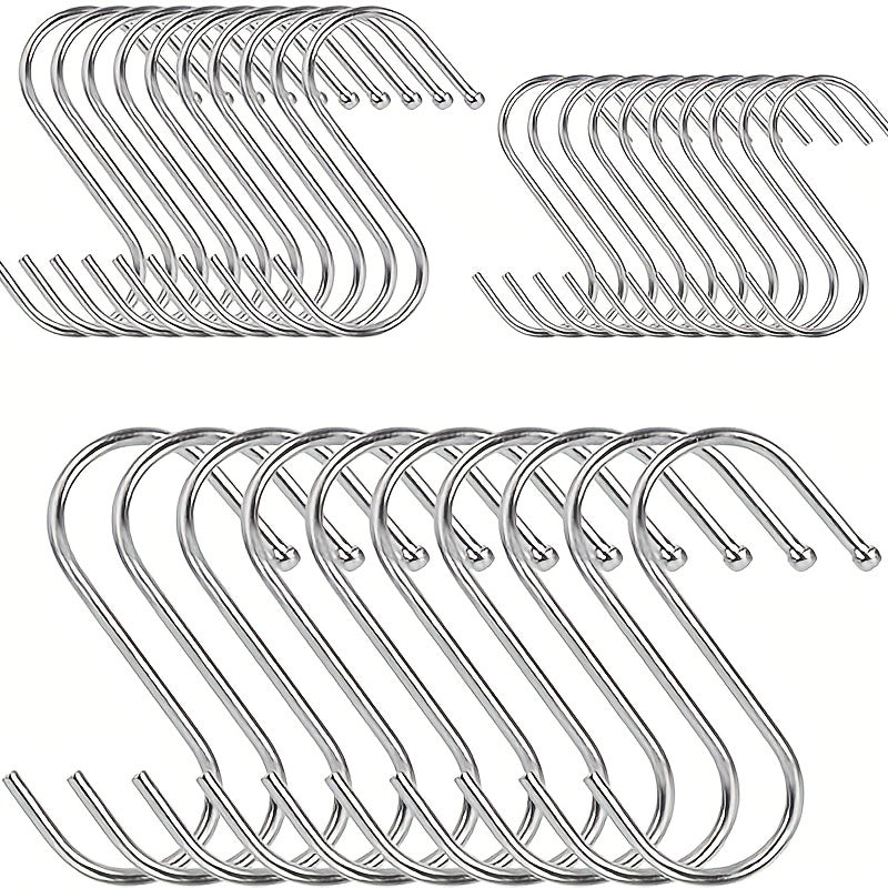 10pcs Stainless Steel S Hook Kitchen Bathroom Clothing Metal Hanging Hook