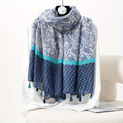 Boho Paisley Print Tassel Scarf Soft Shawl Light Thin Breathable Headband