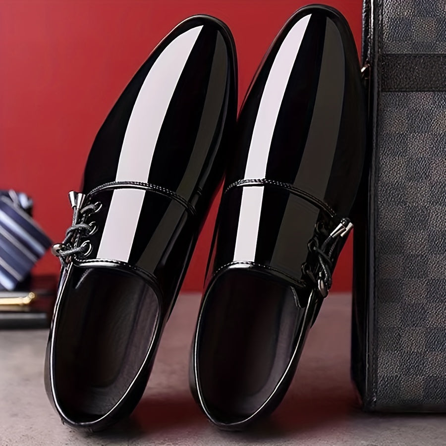 Men's Pointed Toe Smart Casual Dress Shoes With Elastic Lace Buckle