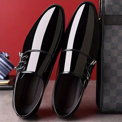 Men's Pointed Toe Smart Casual Dress Shoes With Elastic Lace Buckle