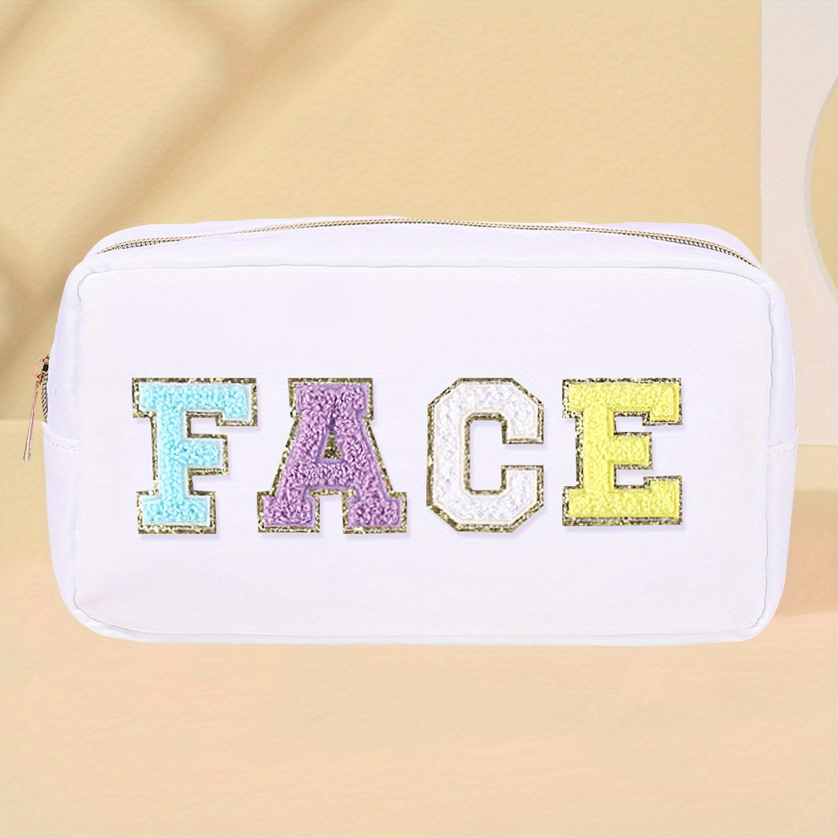Preppy Patch Makeup Bag with Embroidered Letter