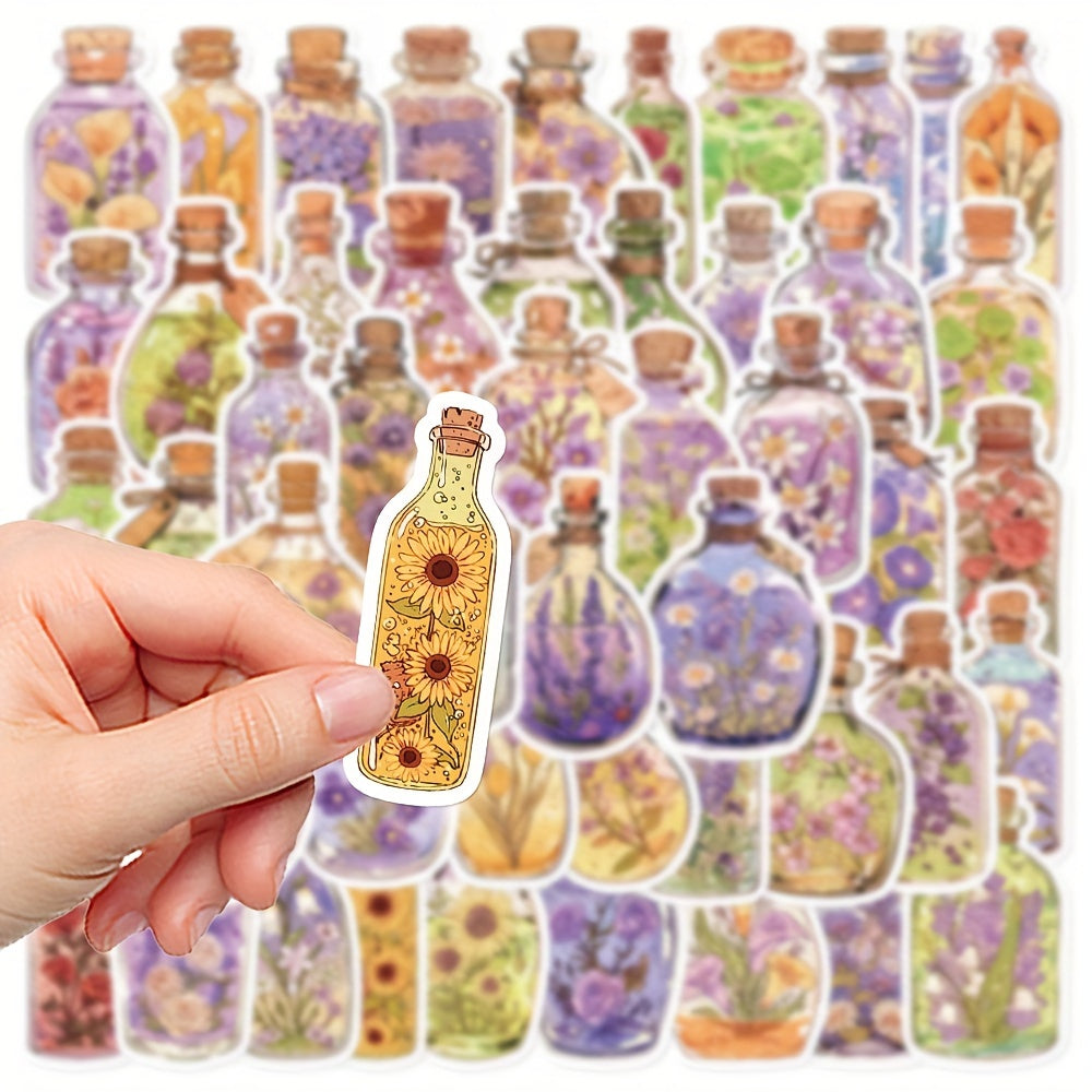 50pcs Floral Glass Bottle Stickers Self Adhesive Decals for Electronics