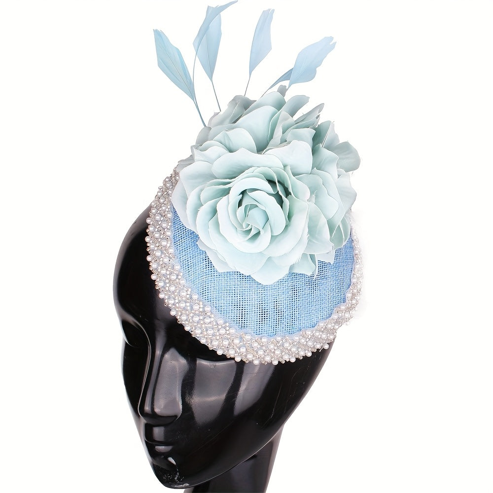 Vintage Rose Fascinator with Faux Pearl Lace Trim Toggle Closure