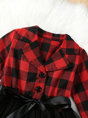 Christmas Plaid Long Sleeve Tutu Dress For Girls