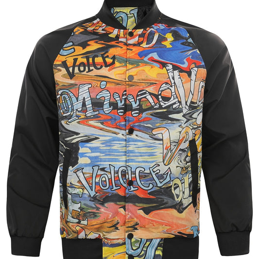 Men's Alphabet Graffiti Print Baseball Collar Jacket