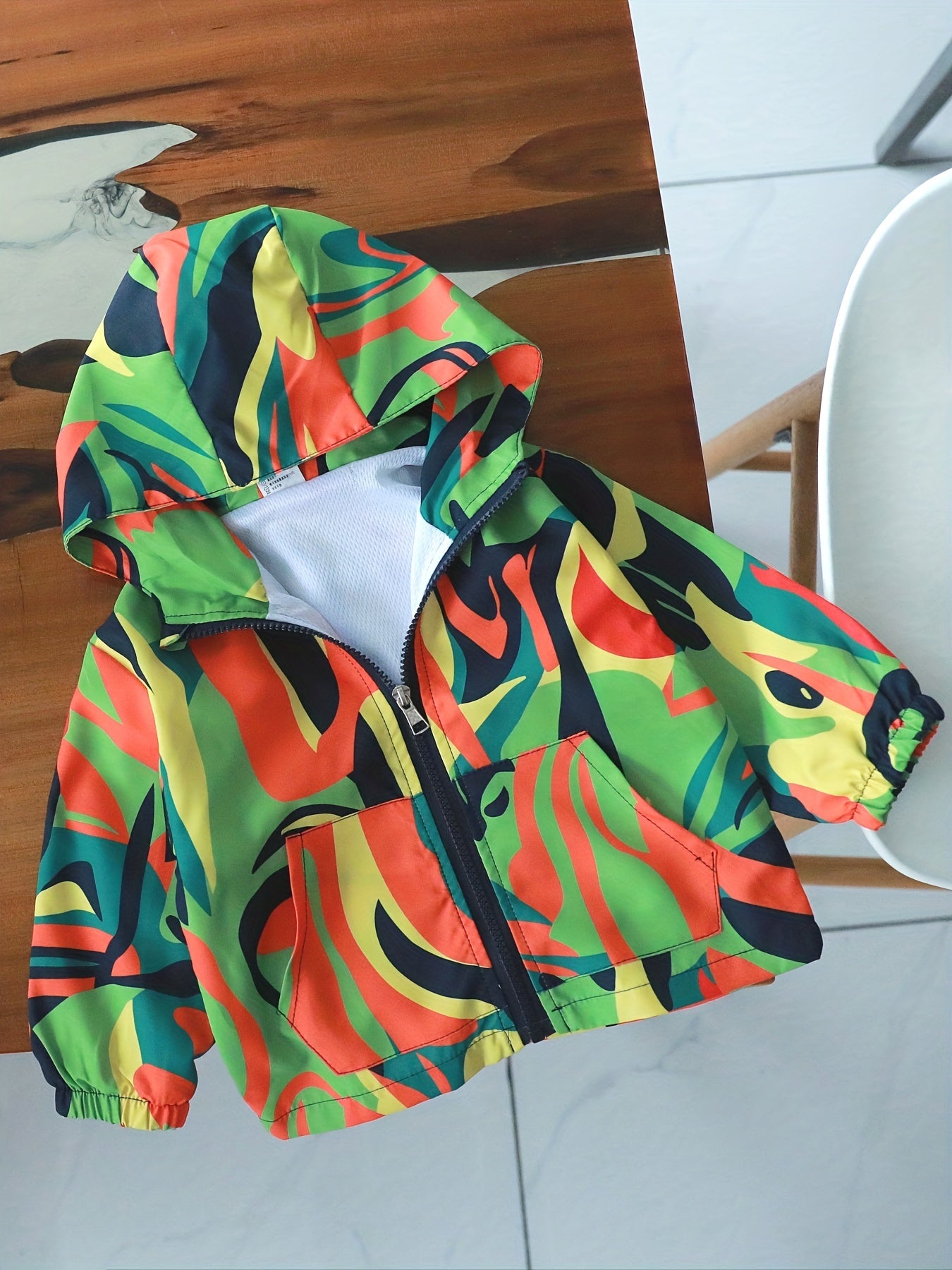 Boys Colorful Hooded Windbreaker Jacket Zip Up Coat