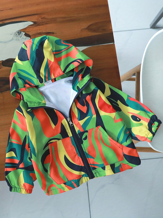 Boys Colorful Hooded Windbreaker Jacket Zip Up Coat