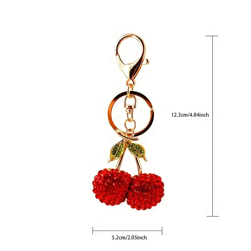 Cherry Charm Keychain Rhinestone Fruit Shape Key Ring Bag Pendant Ornaments