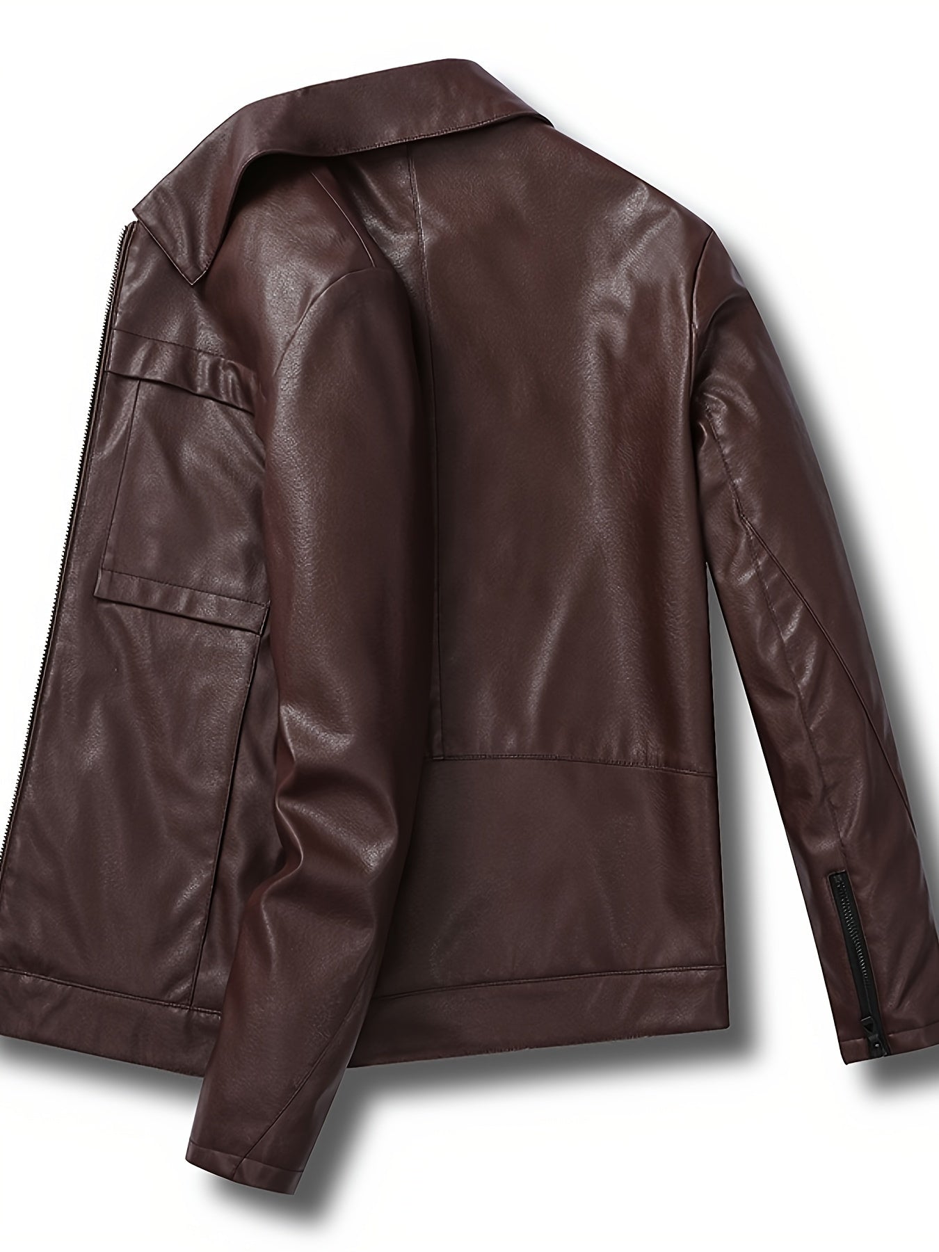 Men's Stylish PU Leather Jacket Casual Zip Up Long Sleeve Jacket