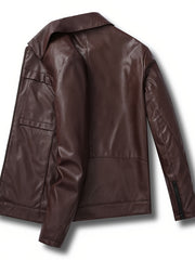 Men's Stylish PU Leather Jacket Casual Zip Up Long Sleeve Jacket