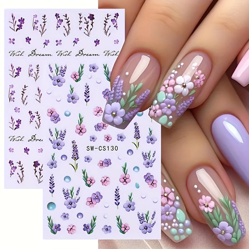 Purple Flower Nail Art Stickers Self Adhesive Nail Art Decals
