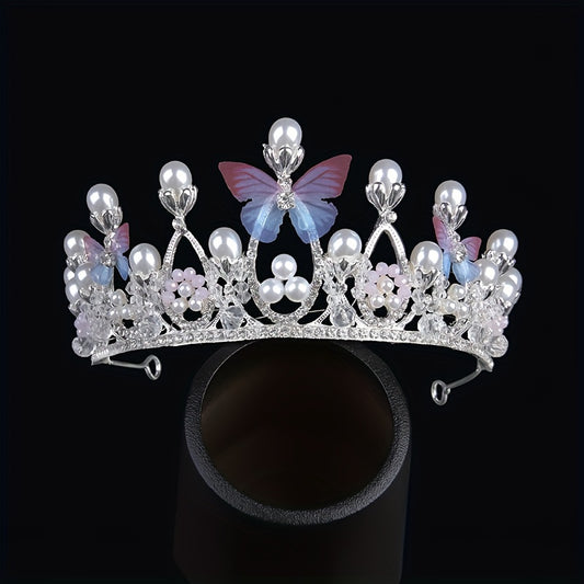 Golden Pearl Rhinestone Hairpiece Crown for Girls