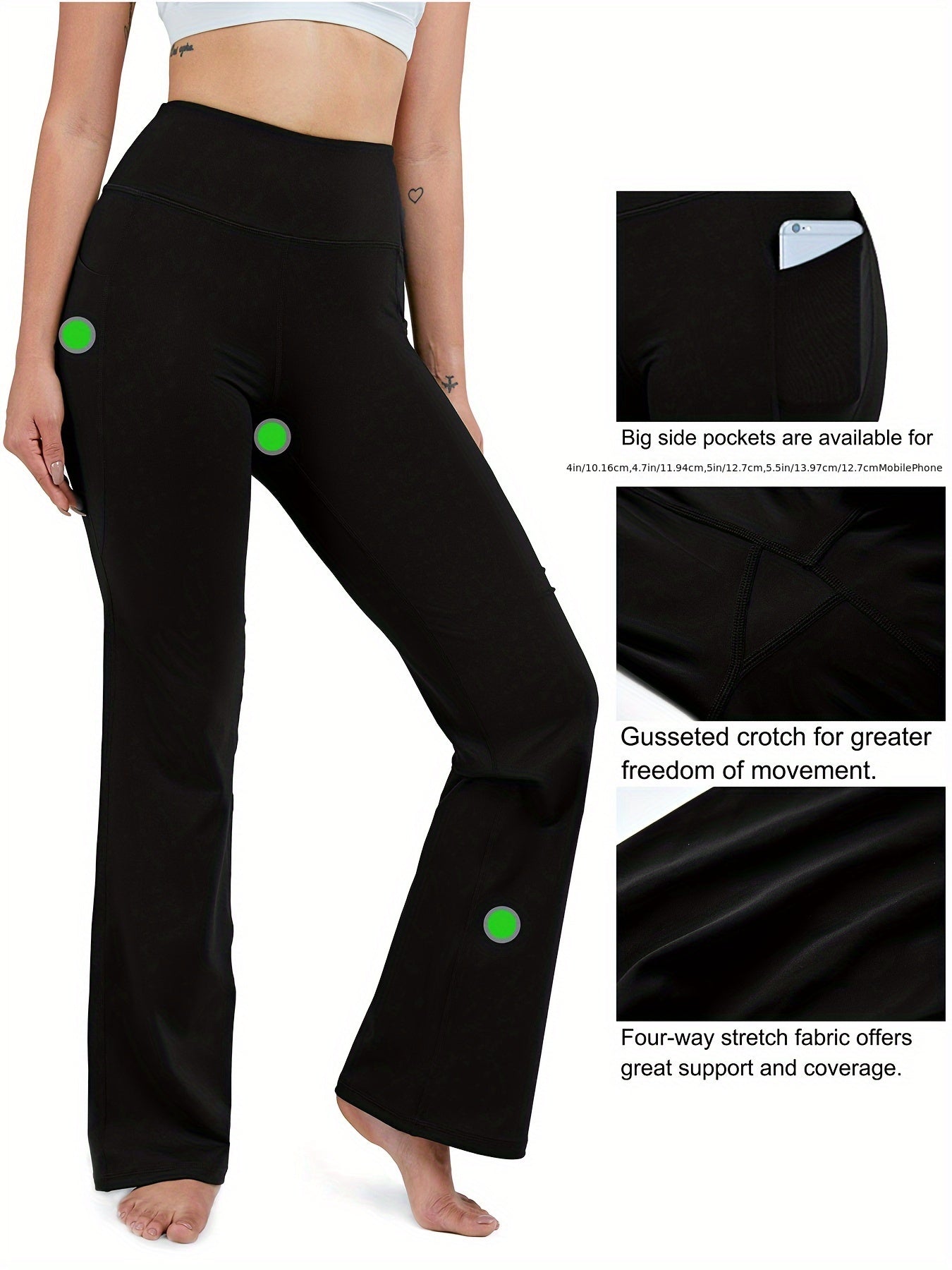 Flared Legs Yoga Pants High Waist With Pocket High Stretch