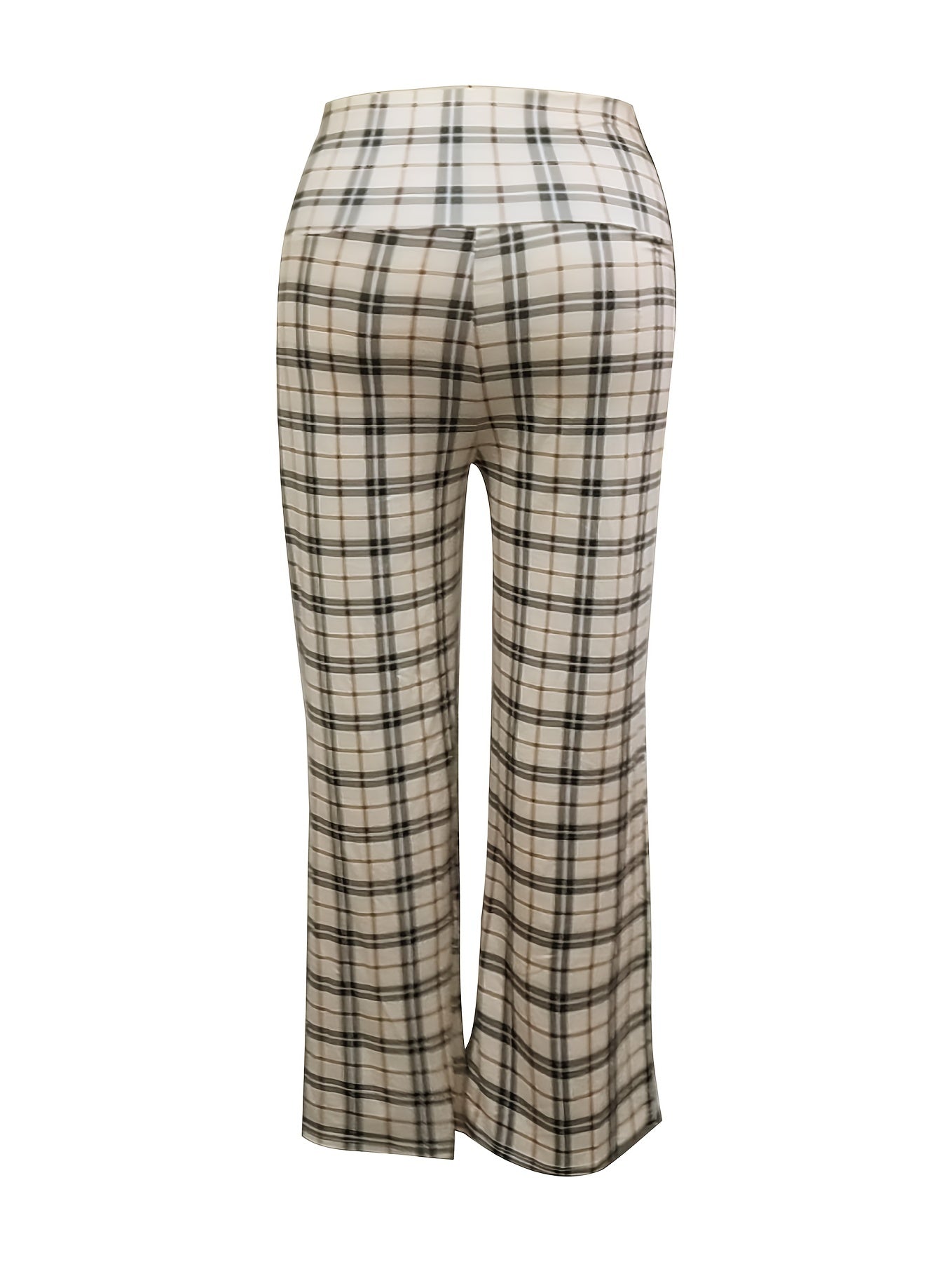 Women's Plus Plaid Print High Rise Wide Leg Workwear Pants
