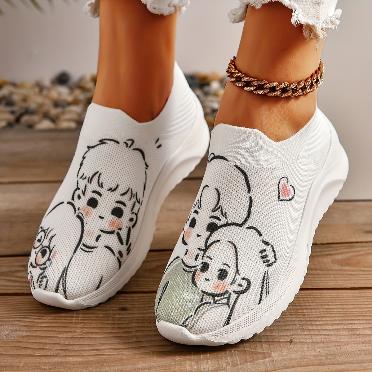 Casual Stylish Cartoon Couple Mesh Sneakers for Women