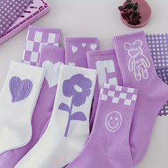 8 Pairs Heart Print Socks Comfy & Breathable All match Socks