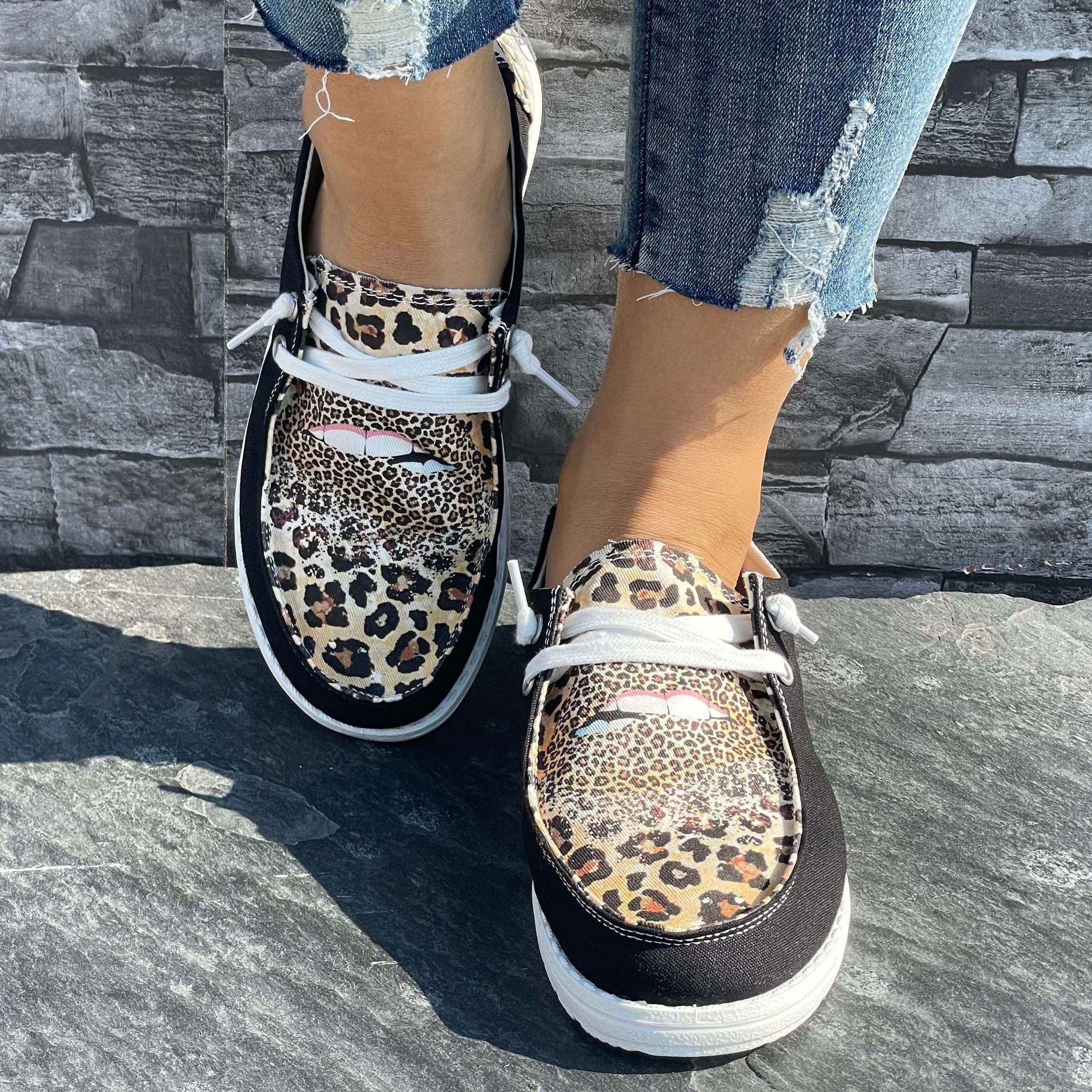 Leopard Pattern Flat Shoes Women's Slip On Casual Shoes