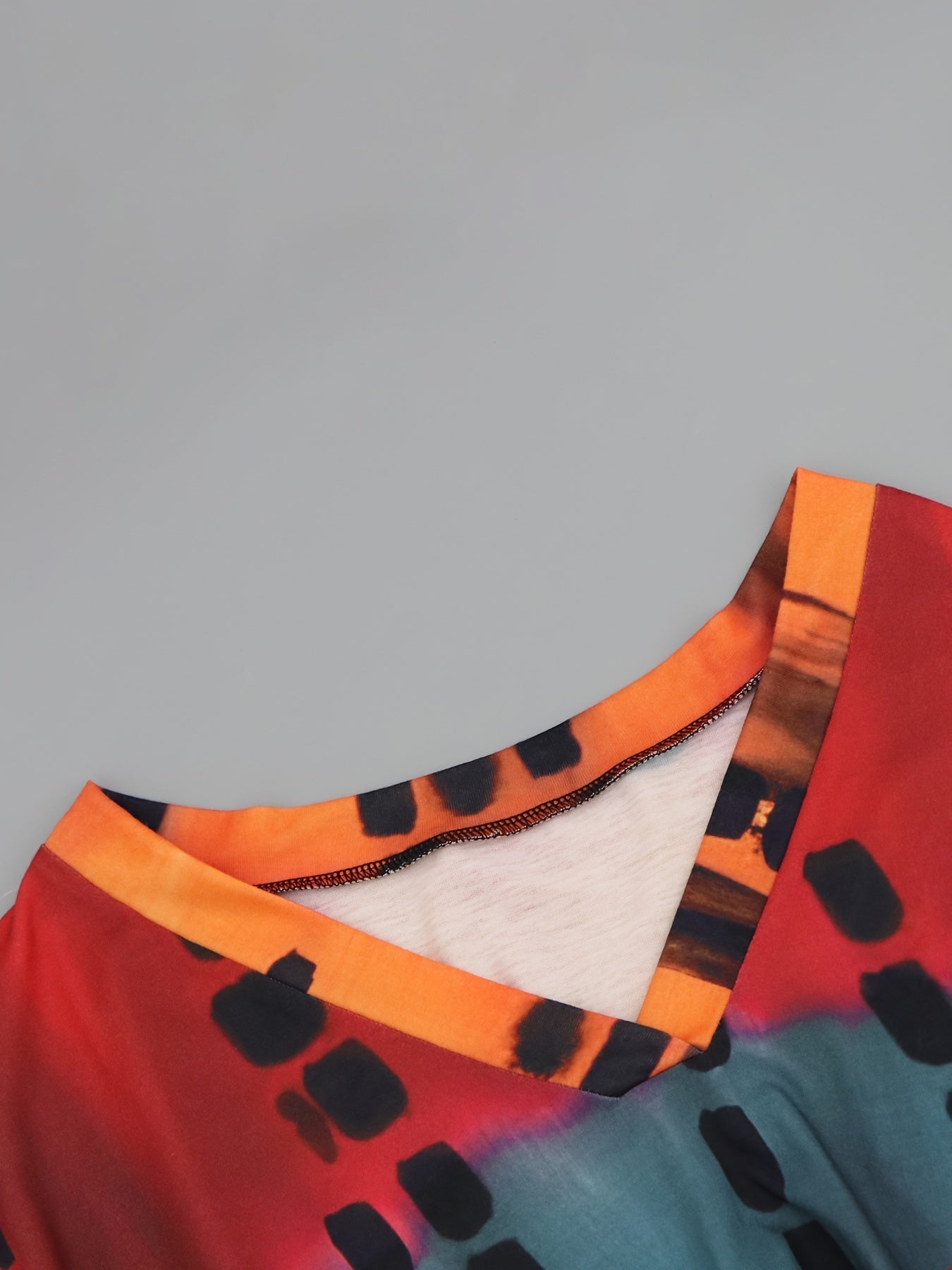  Colorblock Tie Dye V Neck Midi Dress