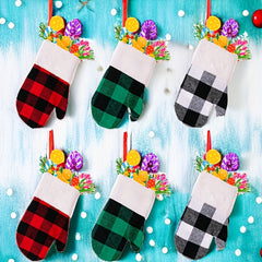 2pcs Christmas Hanging Gloves Plaid Small Gloves Christmas Tree Ornament
