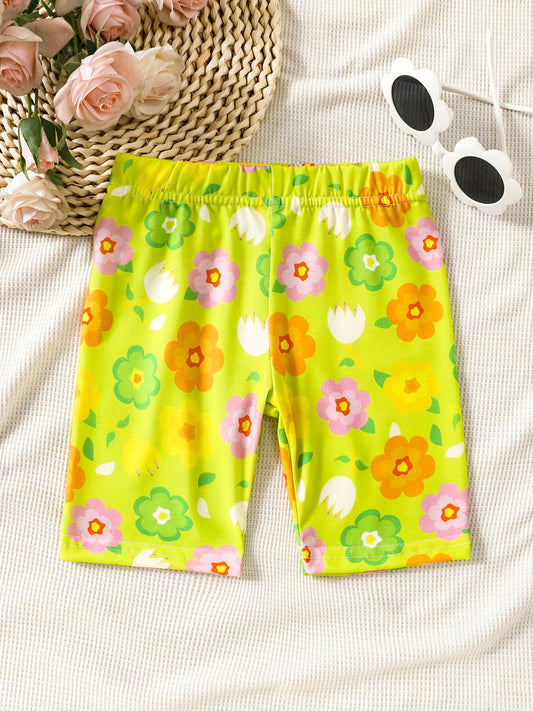 Toddler Girls Colorful Flowers Graphic Biker Shorts
