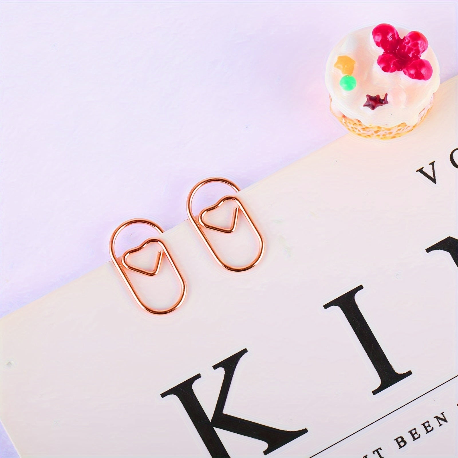 40pcs Rose Golden Heart Shaped Paper Clips - Small Mini Smooth Micro Clips