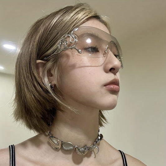 Y2K Snake Charm Sunglasses Wrap Around Rimless UV400 Sun Shades