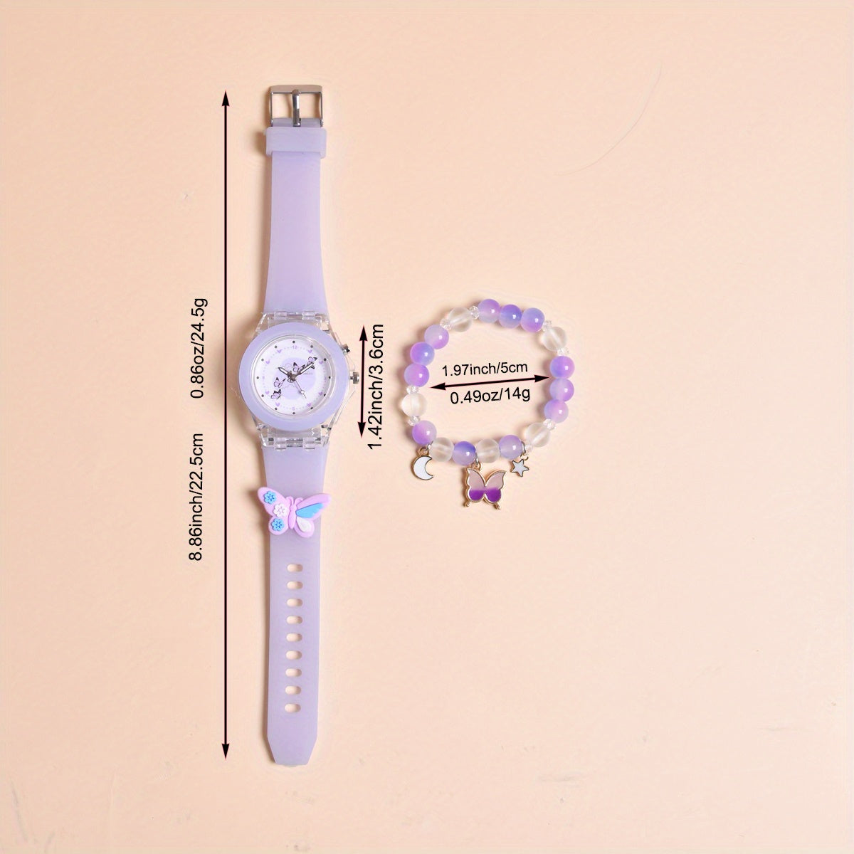 Butterfly Silicone Strap Girls Watch Set